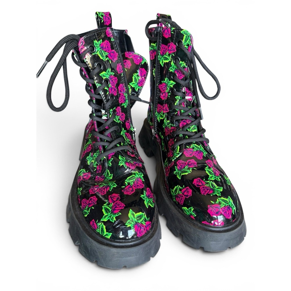 Betsey Johnson Boots Women US 9.5 Johnny Tin Can Rose Flowers Lim. Ed.